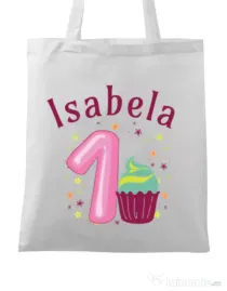 Sacosa din panza First Birthday Alb