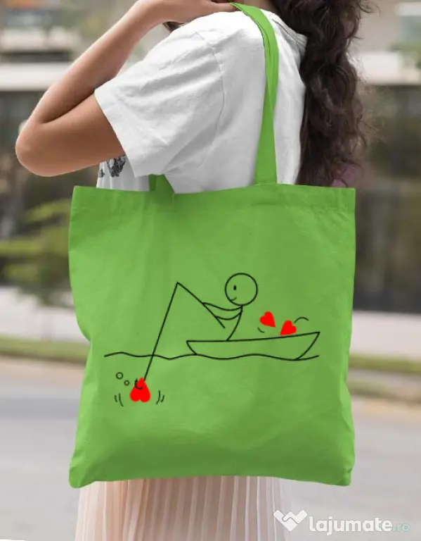 Sacosa din panza Fishing for love 1 Verde mar