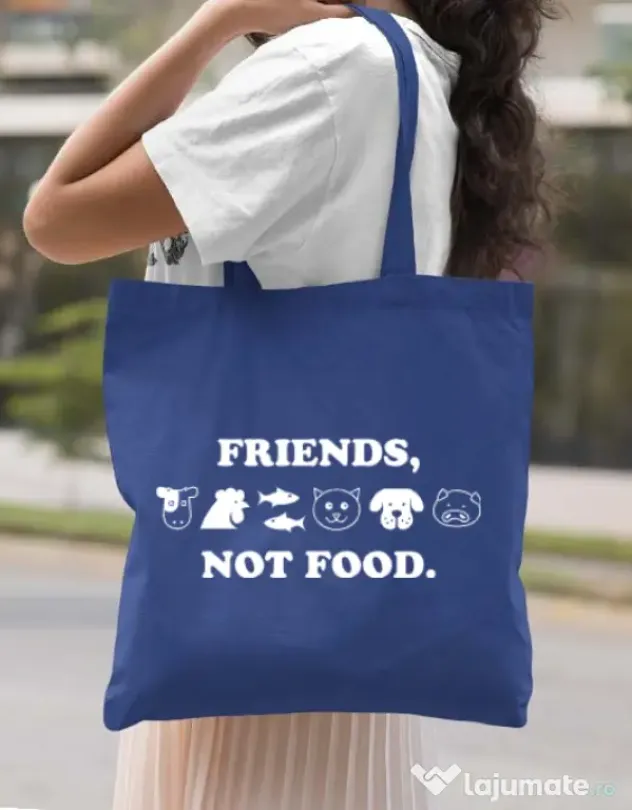 Sacosa din panza Friends not food Albastru regal