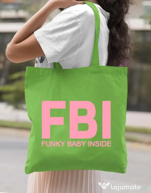 Sacosa din panza Funky baby inside Verde mar