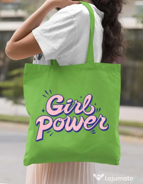 Sacosa din panza Girl power Verde mar