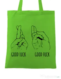 Sacosa din panza Good luck Verde mar