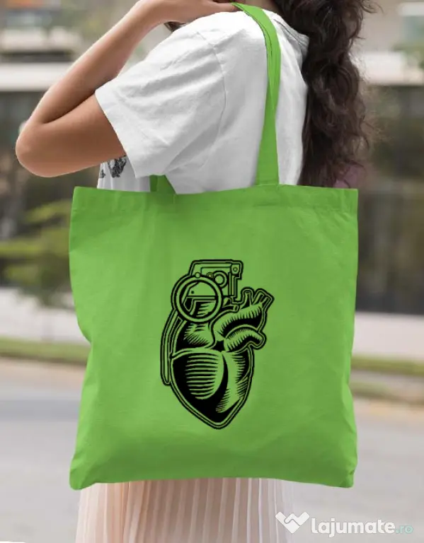 Sacosa din panza Grenade Heart Verde mar