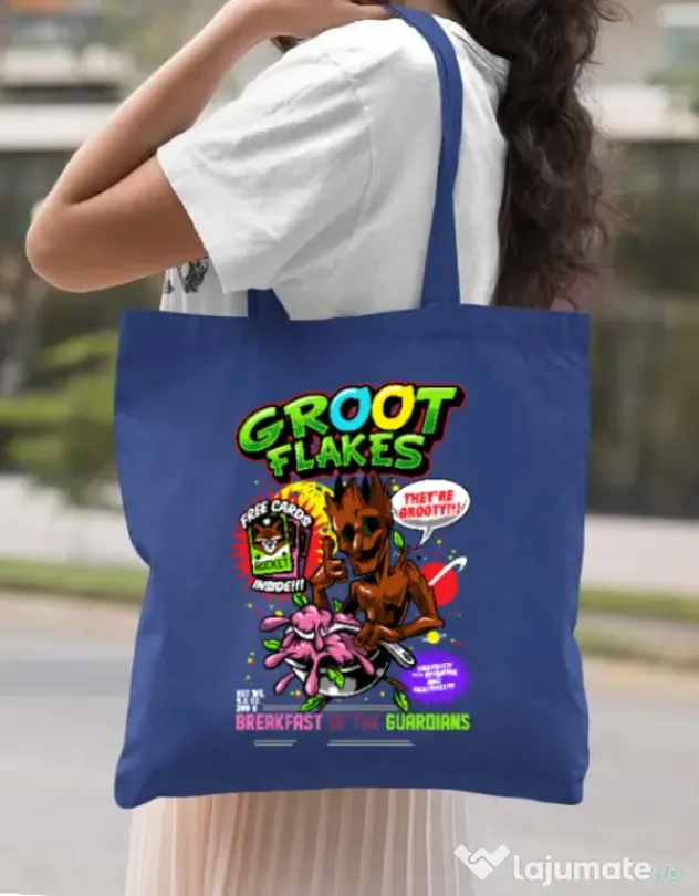 Sacosa din panza Groot flakes Albastru regal