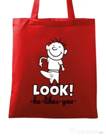 Sacosa din panza He likes you Rosu