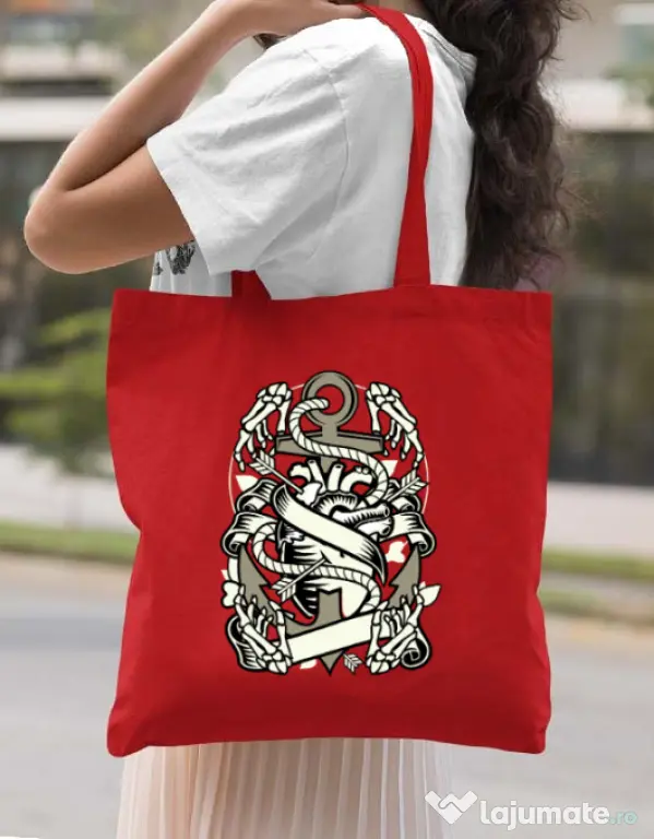 Sacosa din panza Heart and Anchor Rosu