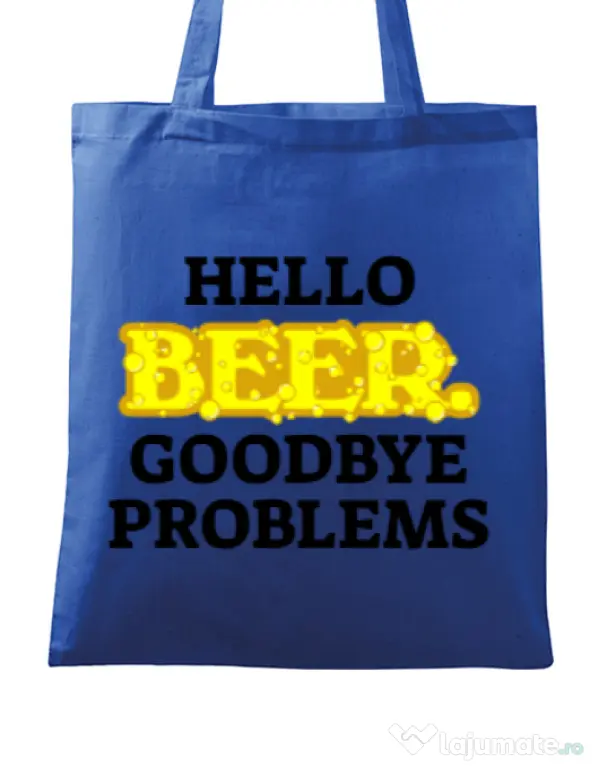 Sacosa din panza Hello beer Albastru regal