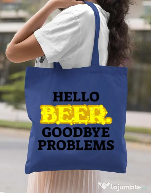 Sacosa din panza Hello beer Albastru regal