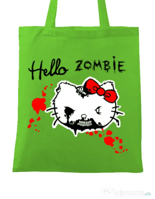 Sacosa din panza Hello zombie Verde mar