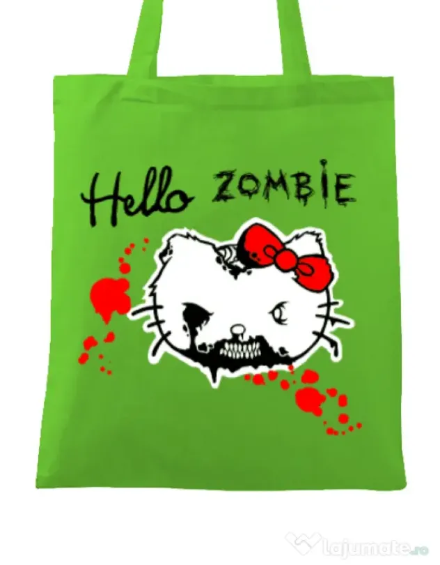 Sacosa din panza Hello zombie Verde mar