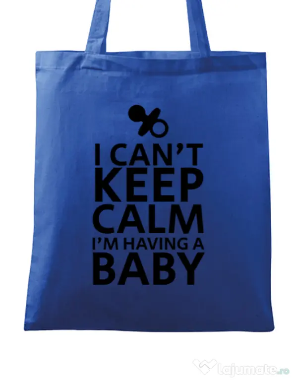 Sacosa din panza I am having a baby Albastru regal