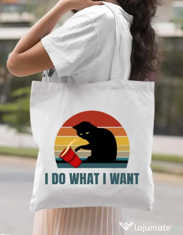 Sacosa din panza I do what i want Alb