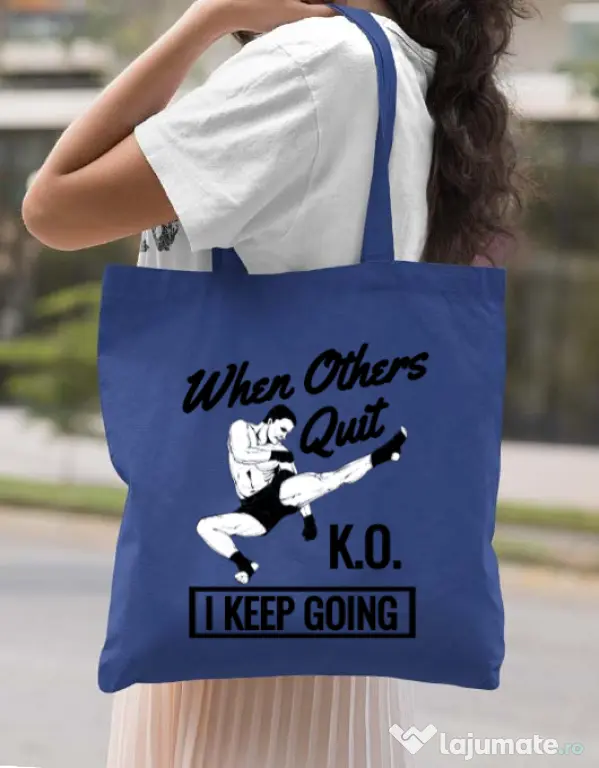 Sacosa din panza I keep going Albastru regal