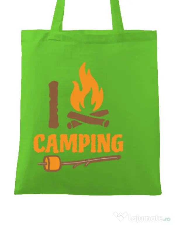 Sacosa din panza I love Camping Verde mar