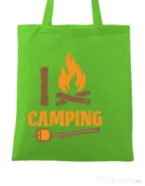 Sacosa din panza I love Camping Verde mar