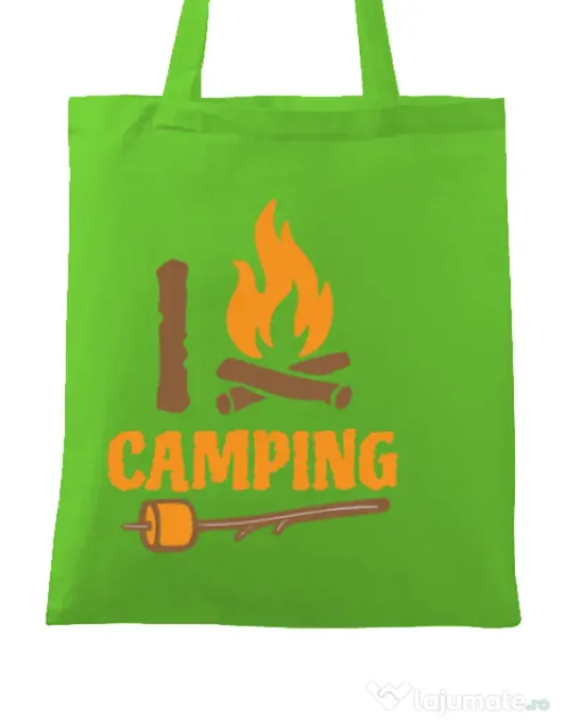 Sacosa din panza I love Camping Verde mar