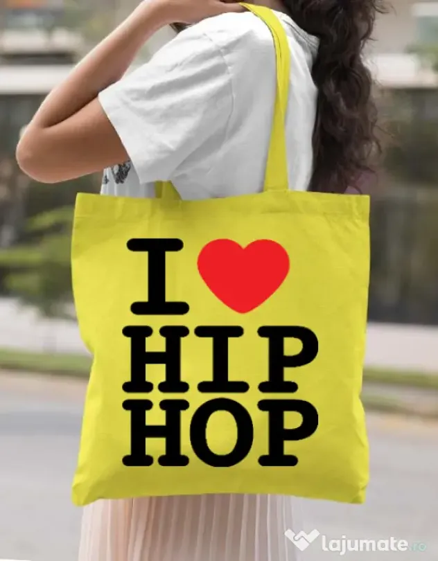 Sacosa din panza I love hip hop Galben