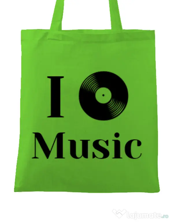 Sacosa din panza I love music Verde mar