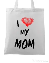 Sacosa din panza I love my mom Alb