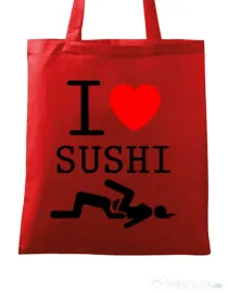 Sacosa din panza I love sushi Rosu