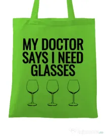 Sacosa din panza I need glasses Verde mar