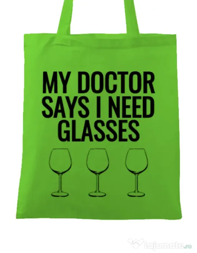 Sacosa din panza I need glasses Verde mar