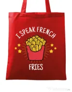 Sacosa din panza I speak french Rosu