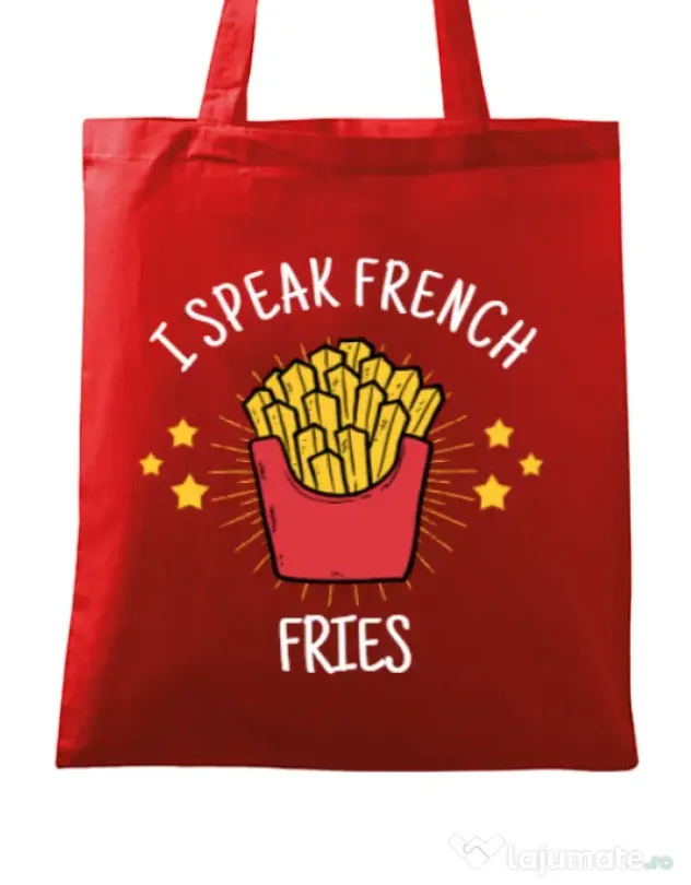 Sacosa din panza I speak french Rosu