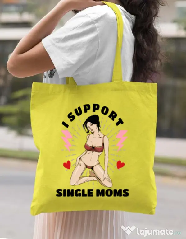Sacosa din panza I Support Single Moms Galben