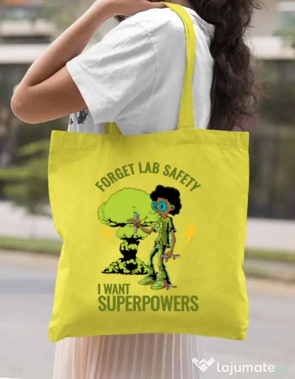 Sacosa din panza I want superpowers Galben