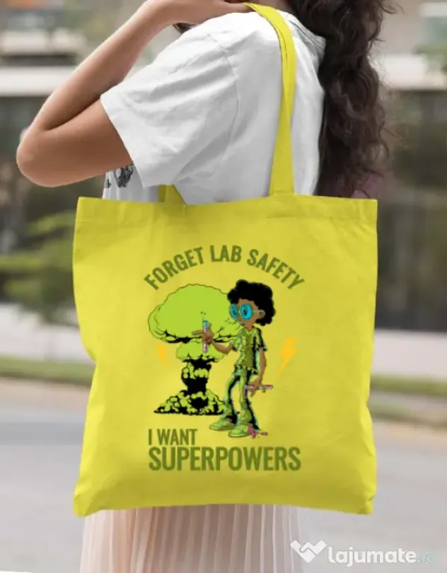 Sacosa din panza I want superpowers Galben
