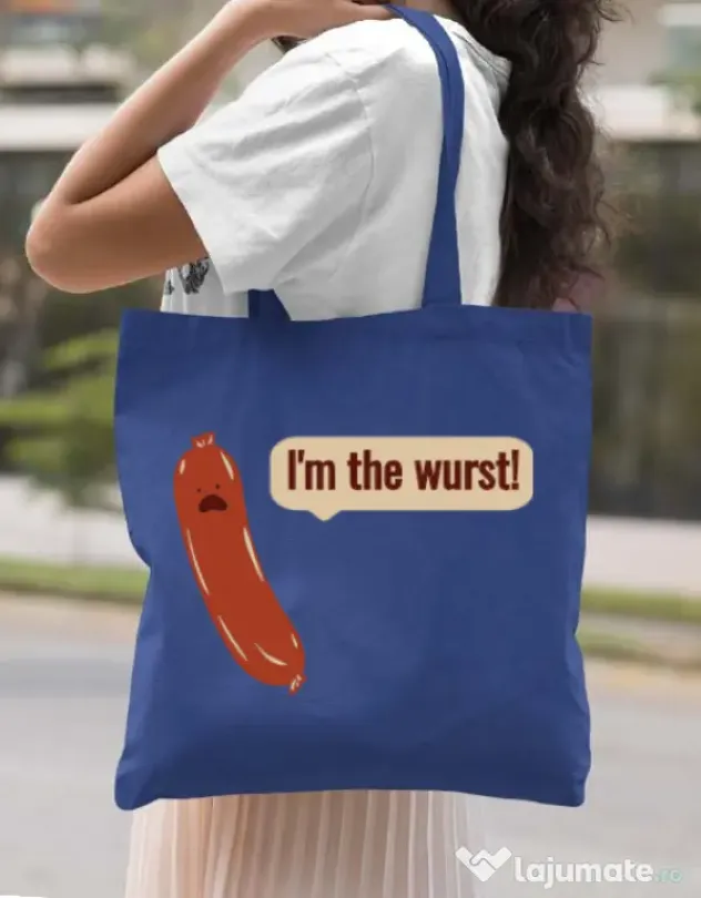 Sacosa din panza I’m the wurst Albastru regal