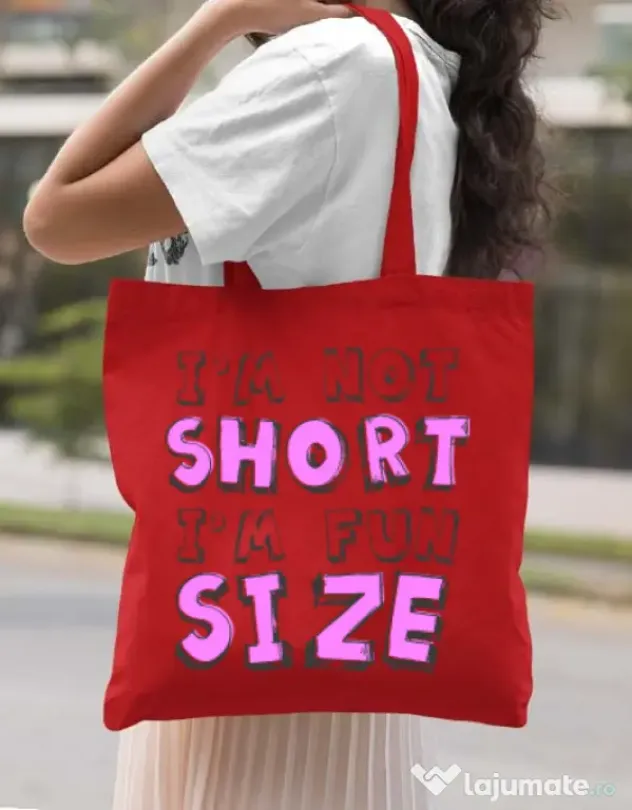 Sacosa din panza I'm not short Rosu