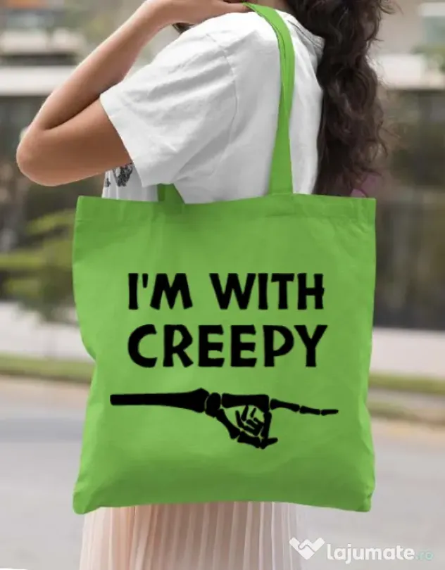 Sacosa din panza I'm with creepy Verde mar