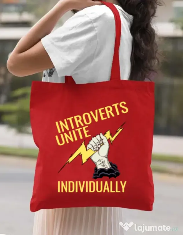 Sacosa din panza Introverts unite Rosu