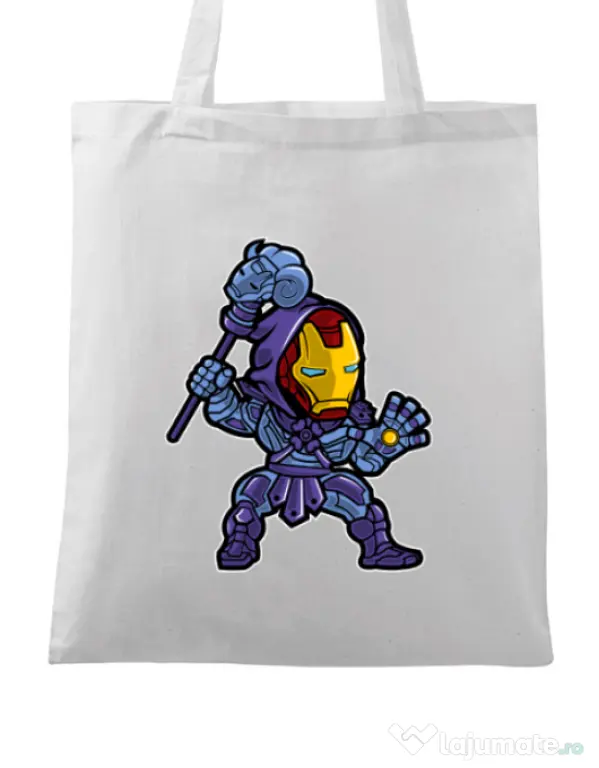 Sacosa din panza Iron Skeletor Alb