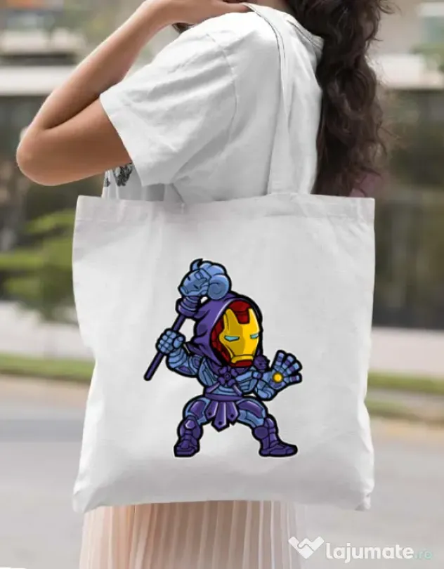 Sacosa din panza Iron Skeletor Alb