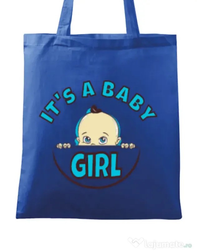 Sacosa din panza It’s a baby girl Albastru regal
