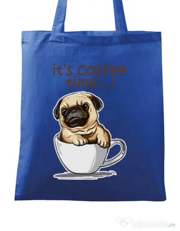Sacosa din panza Its Coffee Time Albastru regal