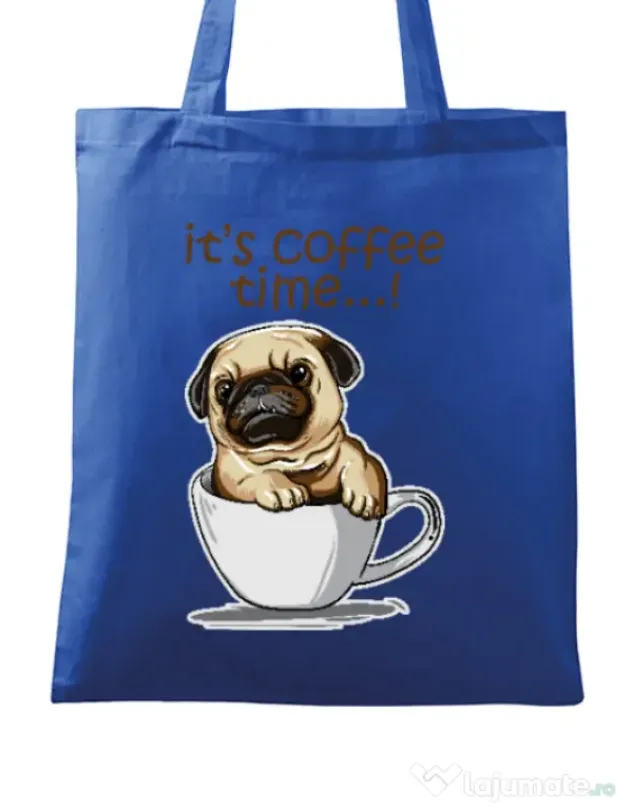Sacosa din panza Its Coffee Time Albastru regal