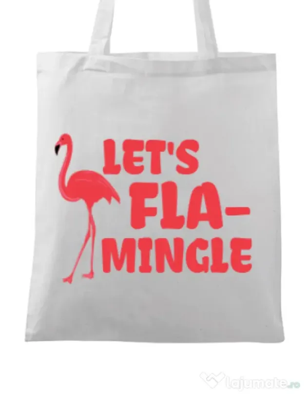 Sacosa din panza Let’s flamingle Alb