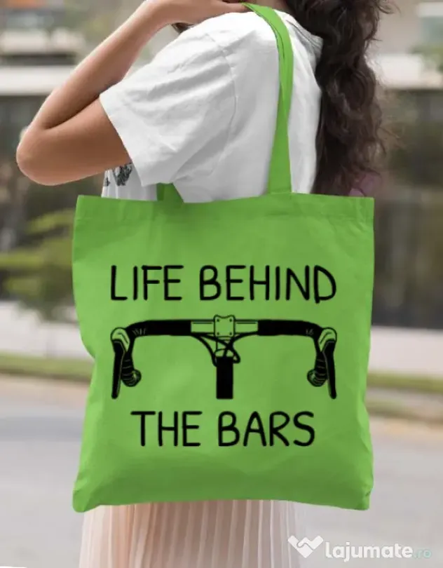 Sacosa din panza Life behind the bars Verde mar