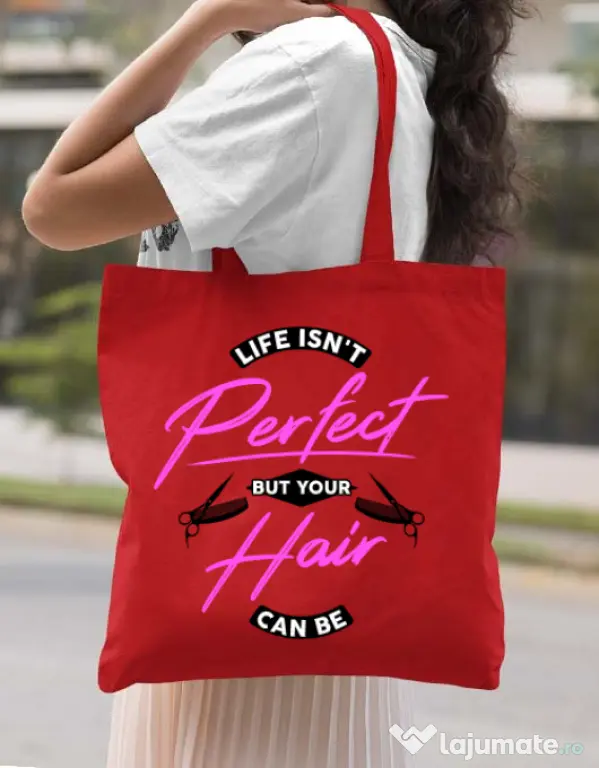 Sacosa din panza Life isnt perfect Rosu
