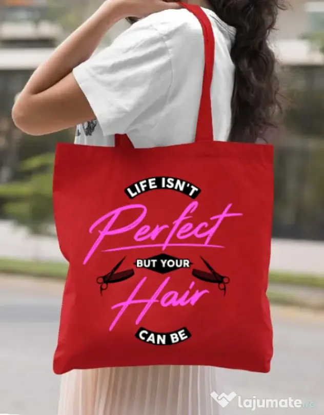Sacosa din panza Life isnt perfect Rosu