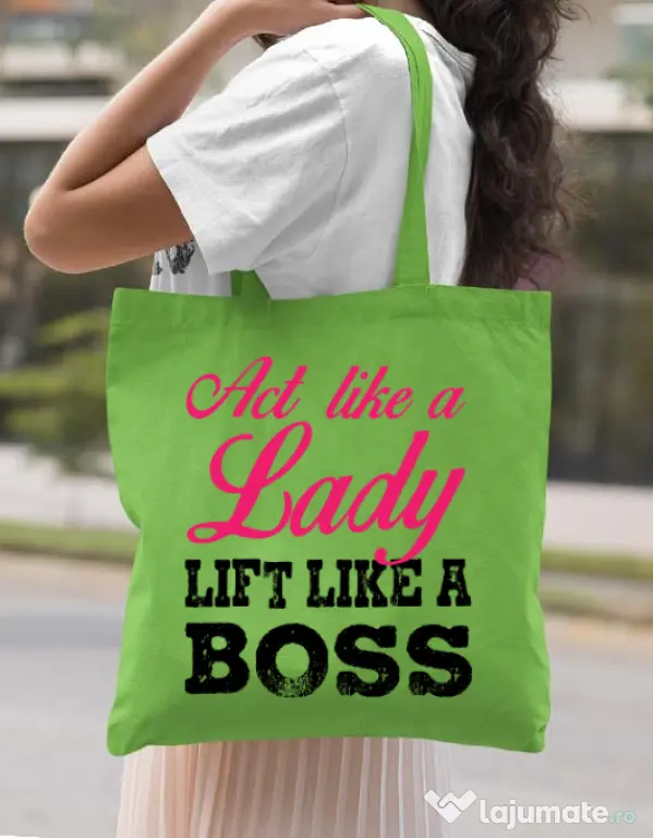 Sacosa din panza Lift like a boss Verde mar