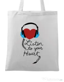 Sacosa din panza Listen to your heart Alb