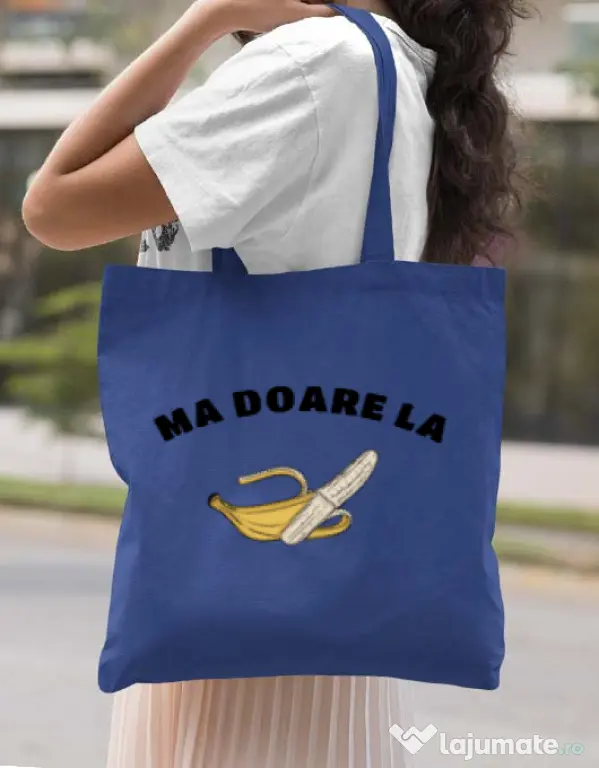 Sacosa din panza Ma doare Albastru regal