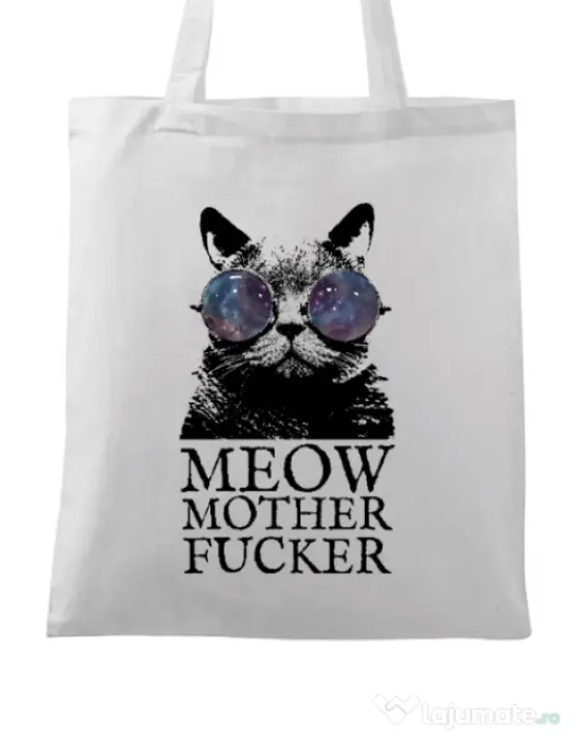 Sacosa din panza Meow motherfucker Alb