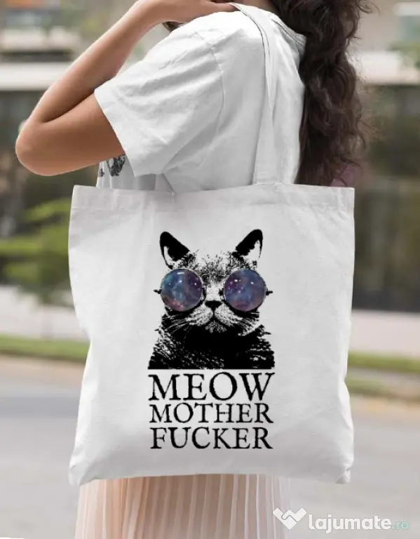 Sacosa din panza Meow motherfucker Alb