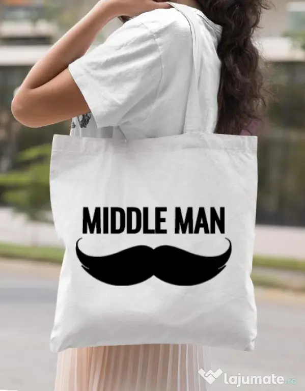Sacosa din panza Middle man Alb